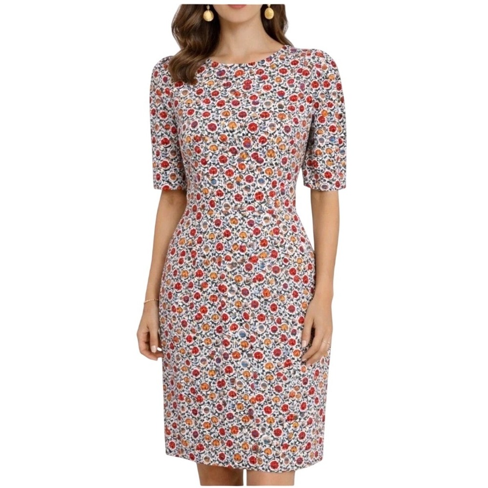NWT Boden D0342 PNT Multi Floral Short Sleeve Sheath Dress US 12L Long